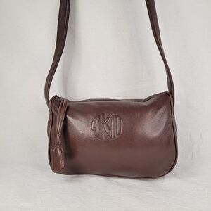 VTG 80s Anne Klein II Brown Leather Monogram Crossbody Bag Made in Korea